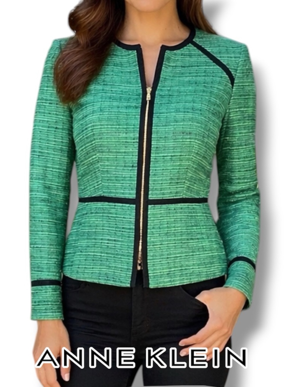 Anne Klein Tweed Zip-Front Jacket Suit Separates Womens Size 2